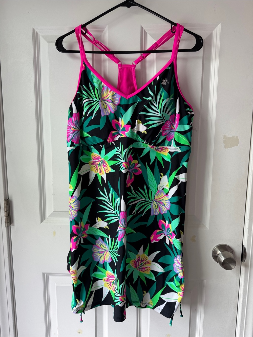 ZeroXposur Black Floral Swimdress with Pink Trim